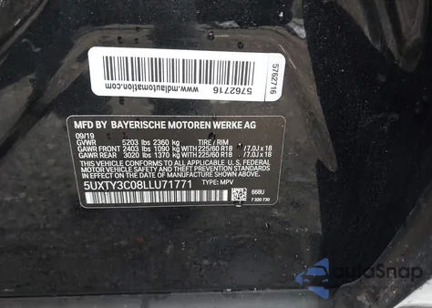 2020 BMW X3 Sdrive30I z USA, uszkodzony, nr VIN 5UXTY3C08LLU71771